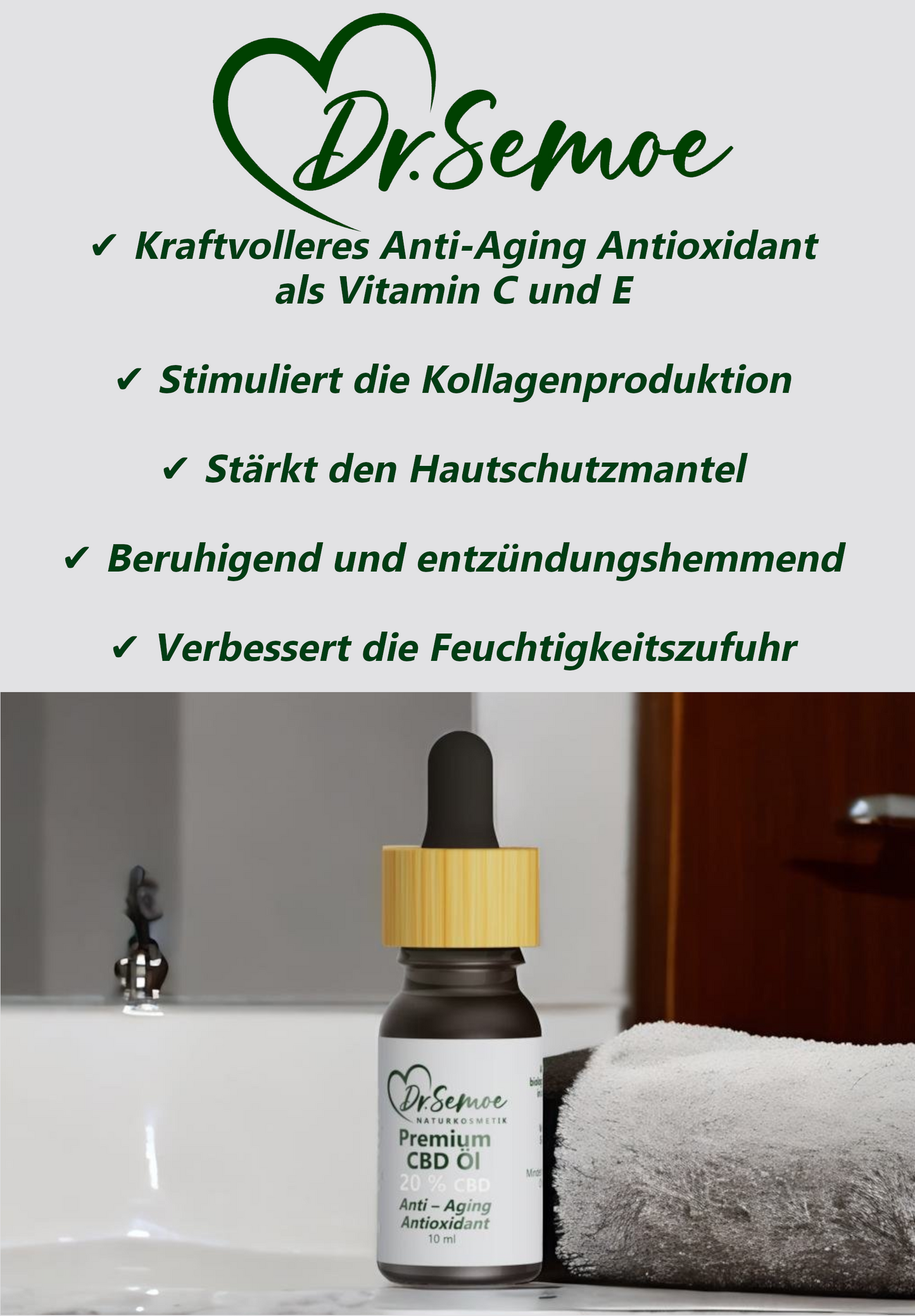 Vielfältige Wirkung
Kraftvolle Anti-Aging Antioxidantien gegen die Hautalterung durch den alltäglichen oxidativen Stress
Beruhigend und entzündungshemmend für die Haut
Stärkt den natürlichen Säureschutzmantel der Haut durch eine Verminderung der Talgproduktion und hilft dem ph-Wert der Haut im Gleichgewicht zu bleiben
Essenzielle Nährstoffe für die Hautzellen für ein vitalisierenden und hydratisiertes Gefühl
Förderung der Kollagenproduktion für die Bildung von qualitativ hochwertigem Hautgewebe