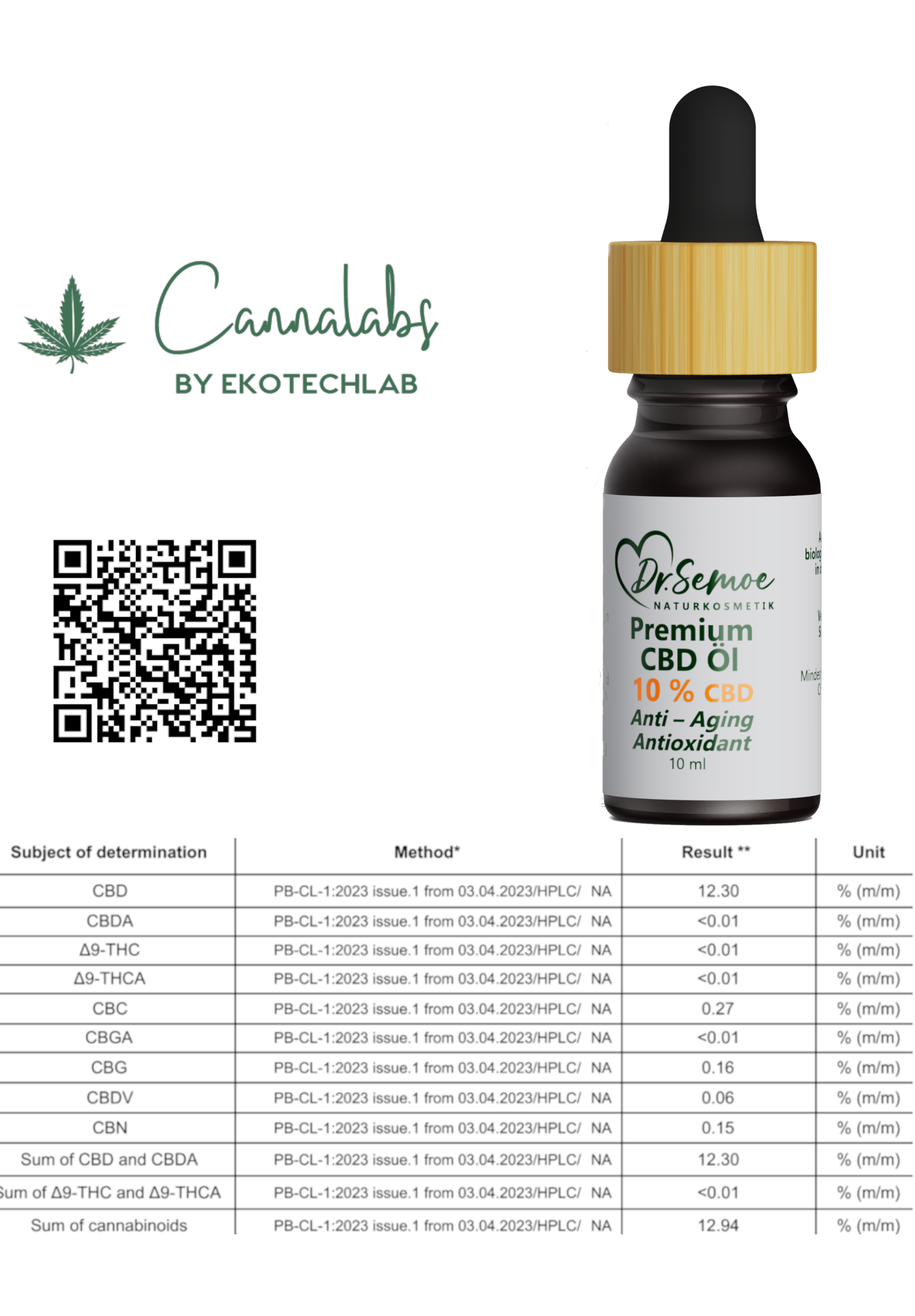 Dr Semoe Laboranalyse Cannabidoide Dr Semoe Premium CBD Öl 10% CBD